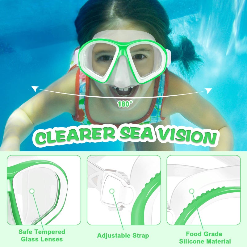 Supertrip Kids Swim Goggles with Nose Cover for Ages 6-14, Tempered Glass Fabric Strap Swimming Snorkel Mask for Pool Beach - Image 2